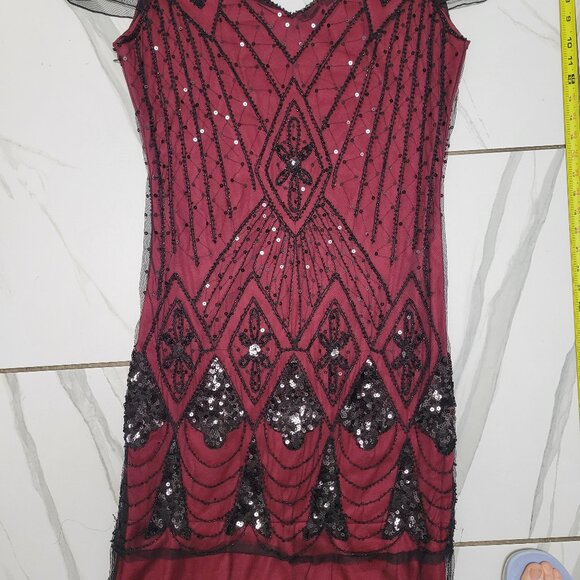 1920s style Costume formal party red dress with Lace and sequins overlay xs/sm - Picture 11 of 13